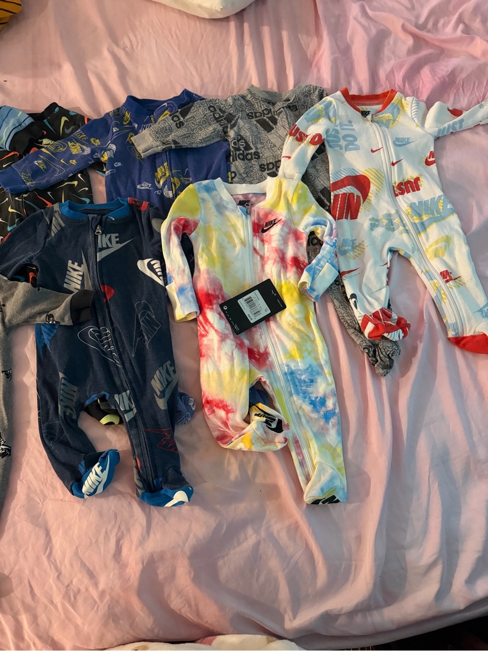 Nike Toddlers' Tie-Dye Zip Footed One-Piece - White, Yellow, Red, Blue